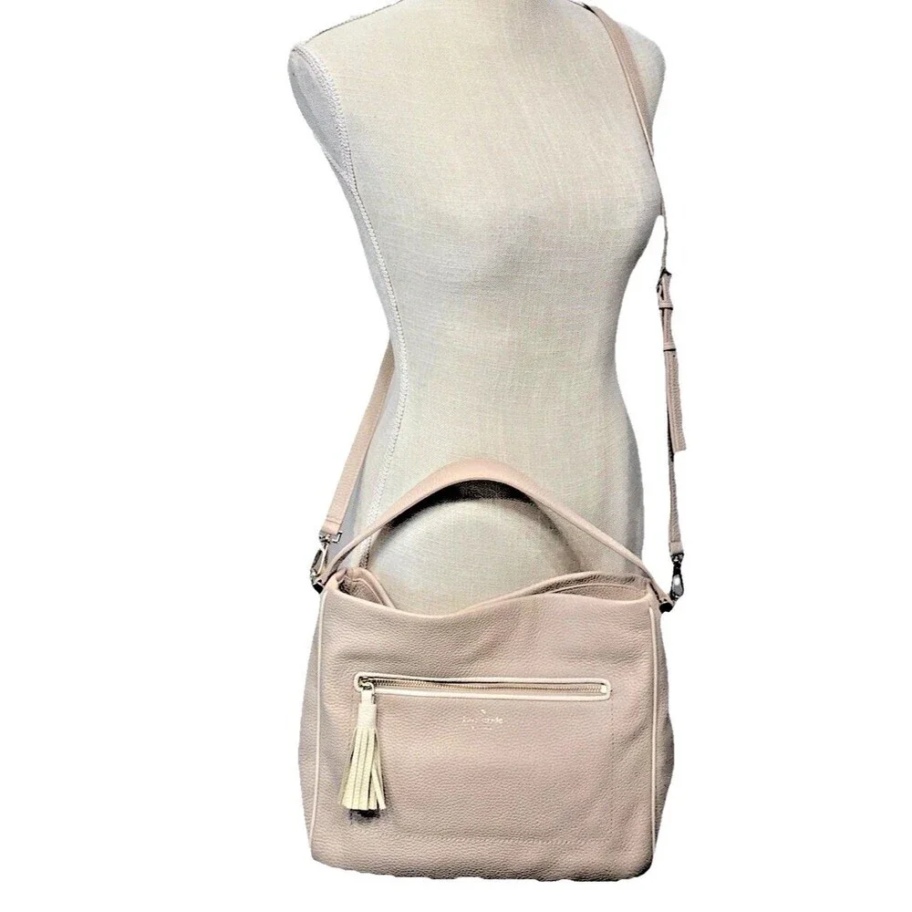 Kate Spade Michaela Crossbody Blush Pink Gray Trim Pebble Leather Cross  Strap